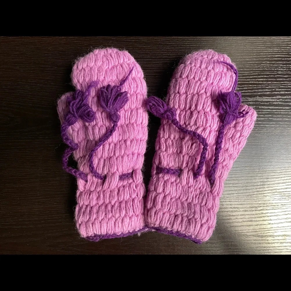 HAND-KNITTED Woollen Gloves Fleece Lined Mitten